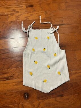 ASOS Cream Knit Halter Top with Lemon Embroidery